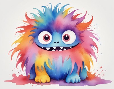 Colorful creature with big eyes and fluffy fur