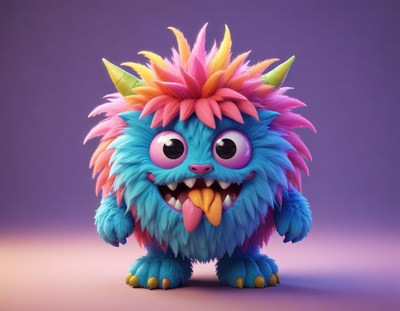 Vibrant monster character in a studio setting