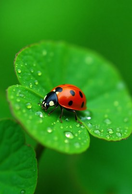 Close-up view of a ladybug on a clover leaf