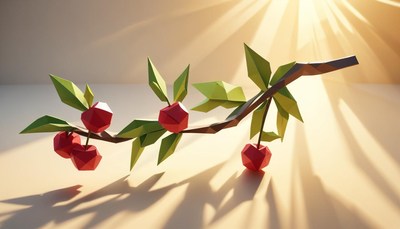 Colorful paper fruit branch showcases artistic design