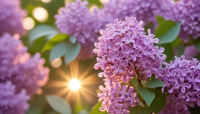Lilac blossoms blooming in sunlight during springtime