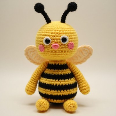 Cute crochet bee plush toy with yellow and black stripes