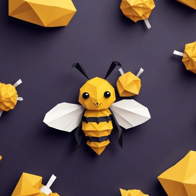 Creative honey bee design with geometric shapes and colors