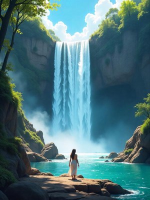 Majestic waterfall surrounded by lush greenery