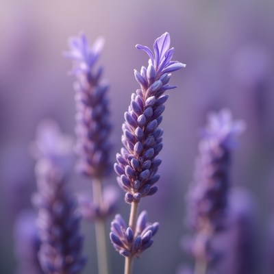 Lavender flowers blooming at sunset in a serene garden