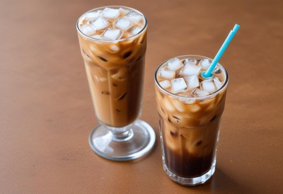Refreshing iced coffee drinks on a wooden table