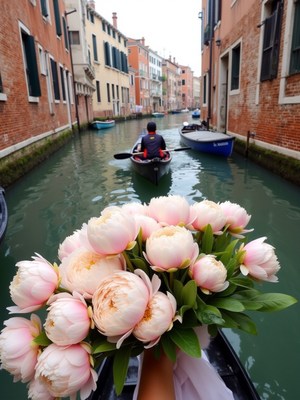 Bride takes scenic gondola ride in venice