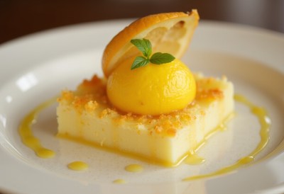 Delicious citrus dessert with lemon and mint garnish