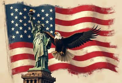 Symbol of freedom and pride stands tall with eagle flight