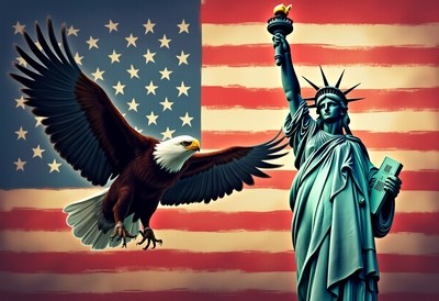 American symbols of liberty and freedom unite beautifully