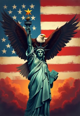 Liberty and patriotism soar with eagle and symbol of freedom