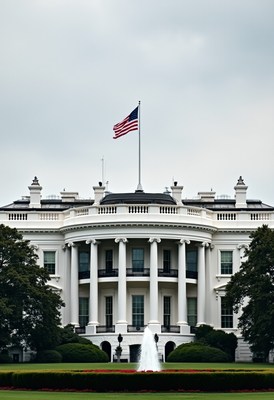 Iconic view of the white house under cloudy sky