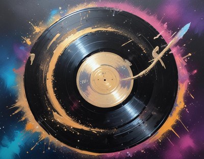 Creative vinyl artwork featuring cosmic colors and textures