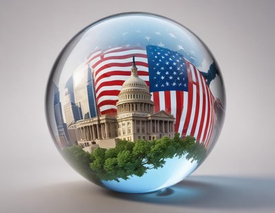 Symbolic representation of america in a glass sphere