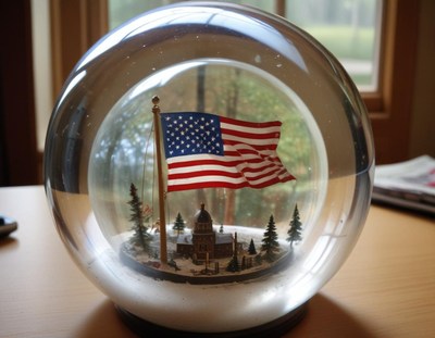 American flag snow globe on display in a cozy setting