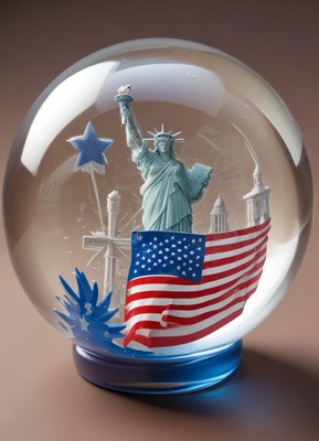 Statue of liberty inside decorative snow globe display