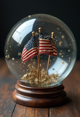 Vintage snow globe with american flags and decorations