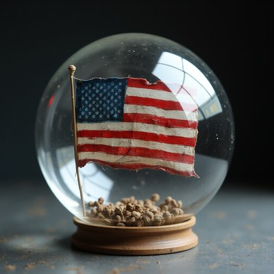 Unique snow globe featuring a battered american flag
