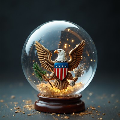 Eagle sculpture in a glass sphere with gold accents