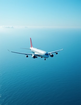 Airplane flying over clear blue ocean during daytime