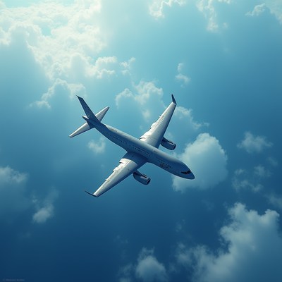 Airplane soaring through a cloudy sky during daylight