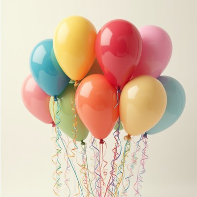 Colorful balloons with ribbons for a festive celebration