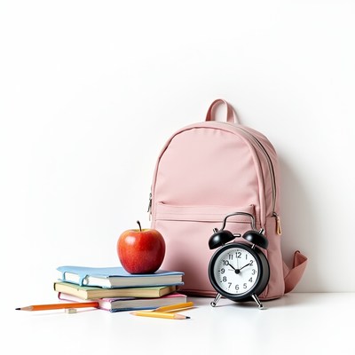 School supplies arranged on a table for morning class