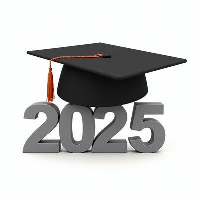 Celebrating graduation with a cap and year 2025 display