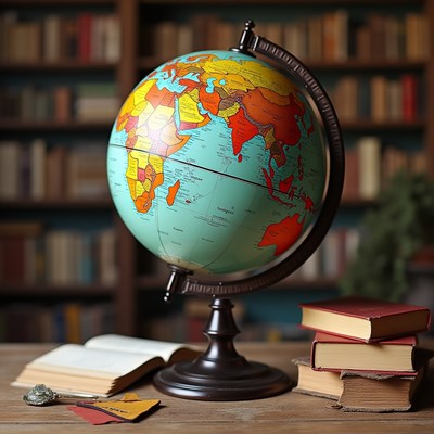 Discovering the world through a vintage globe on a desk