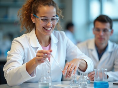 Scientist conducts experiment in modern laboratory setting