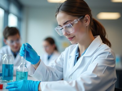 Young scientist conducts experiment in laboratory setting