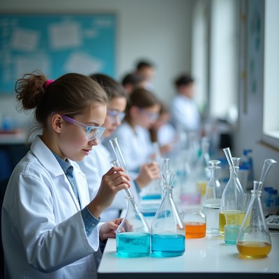 Students engage in chemistry experiments in a lab setting