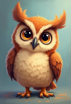 Cute cartoon owl with big expressive eyes