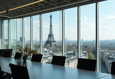 Modern office with eiffel tower view in paris