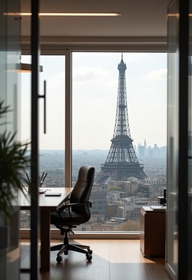 Office view of eiffel tower on a clear day in paris