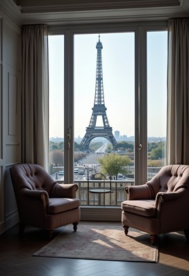 Elegant sitting area with eiffel tower view in paris