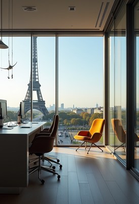 Office with a view of the eiffel tower in paris