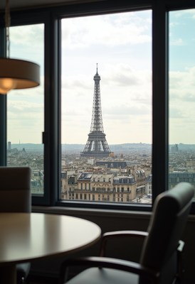 View of eiffel tower from modern office in paris