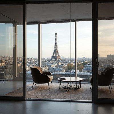 Elegant living room with eiffel tower view in paris