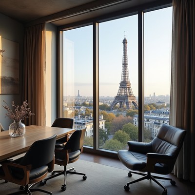 Modern office with eiffel tower view in paris