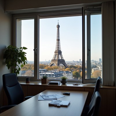 Office view of eiffel tower overlooking paris