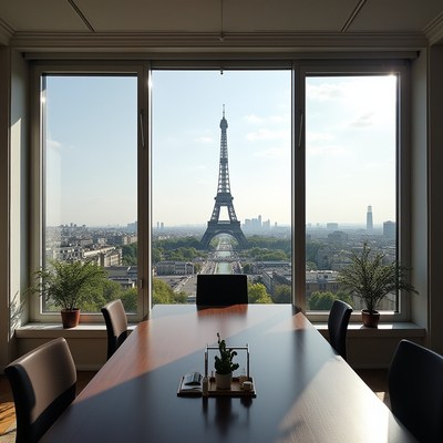 Meeting room with a view of the eiffel tower in paris