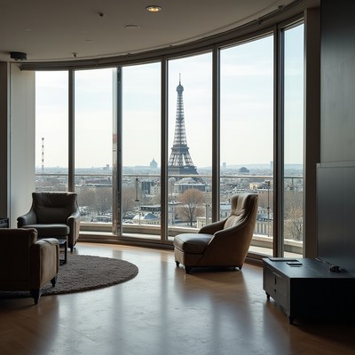 Elegant interior view with eiffel tower in the background