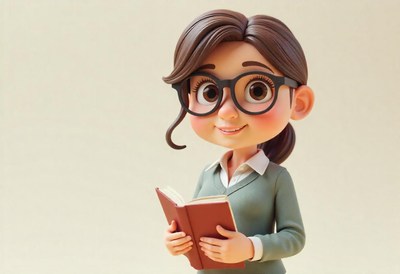 Young girl reading a book with glasses