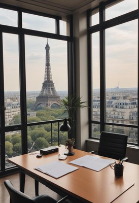 Office view of eiffel tower in paris during daytime