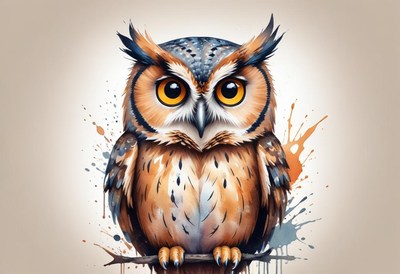 Colorful owl illustration with splashes of paint