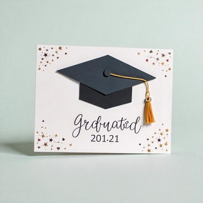 Graduation card with a black cap and golden tassel