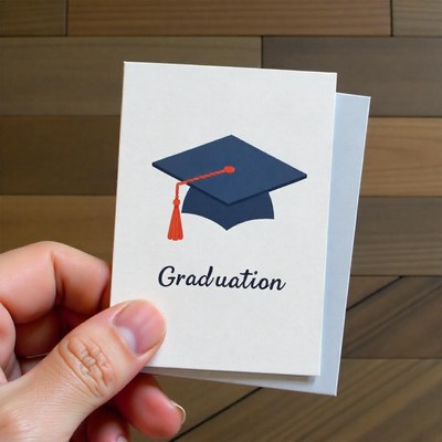 Celebrating graduation with a cap and invitation card