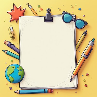 Colorful stationery on a yellow backdrop