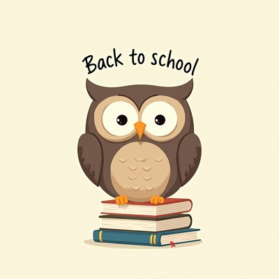 Cute owl with books ready for back to school time